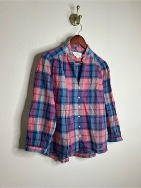 NWT Trovata 100% Cotton Blue Pink Checkered Button Down Quincy Blouse